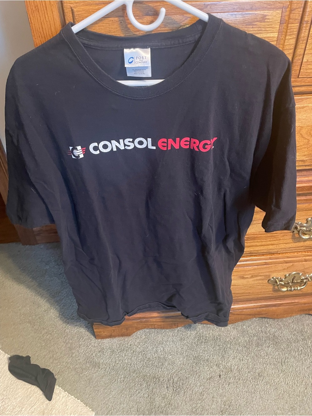 Port and Company Black T-Shirt with White and Red Consol Energy Logo
